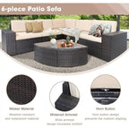 SUNCROWN Ensemble de mobilier de jardin 6 pièces en rotin