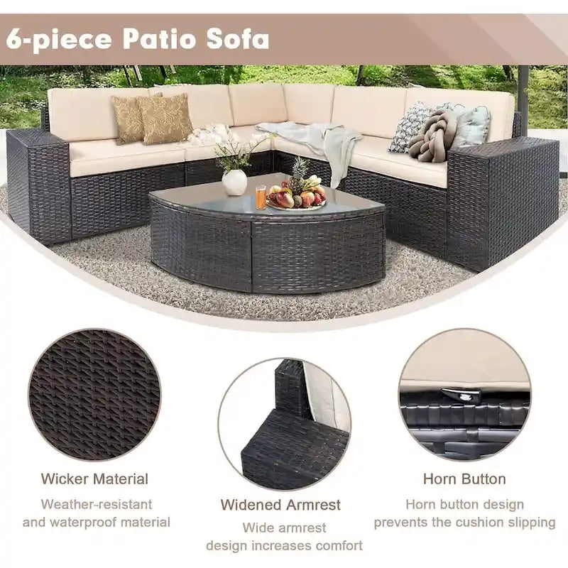 SUNCROWN Ensemble de mobilier de jardin 6 pièces en rotin