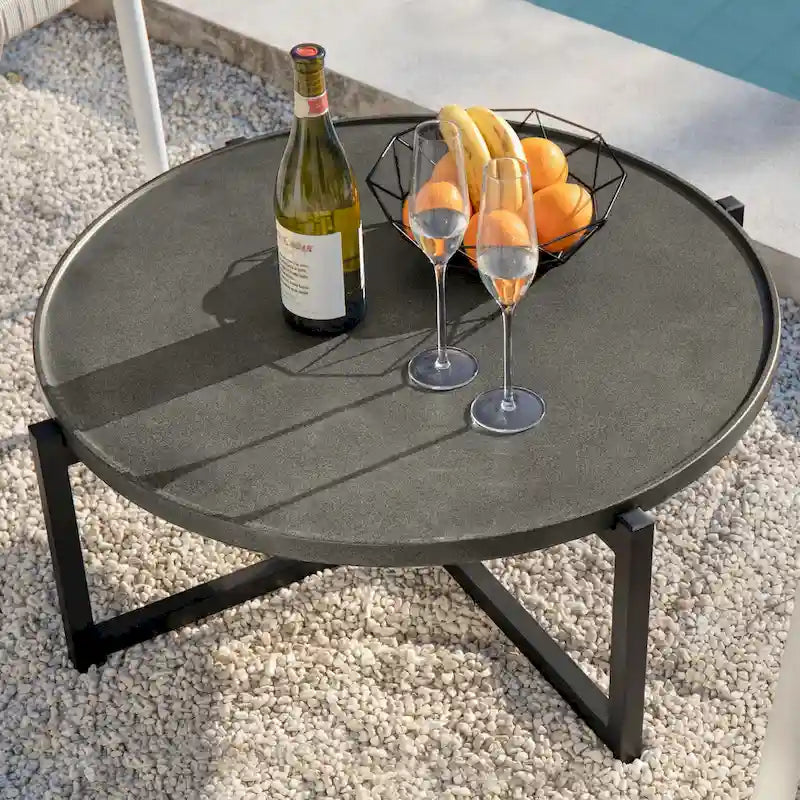 COSIEST Outdoor Round Lightweight Concrete Coffee Table Side Table