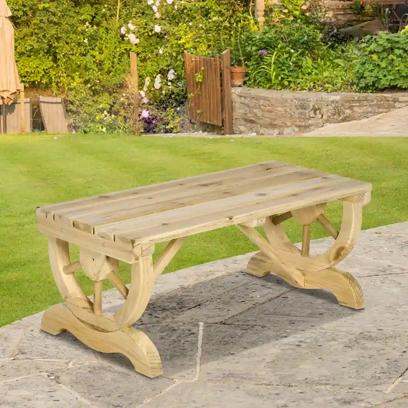Outsunny 2-Person Wood Outdoor Garden Bench with a Unique Wheel Designed Legs - 38.5 W x 19.75 D x 15.5 H