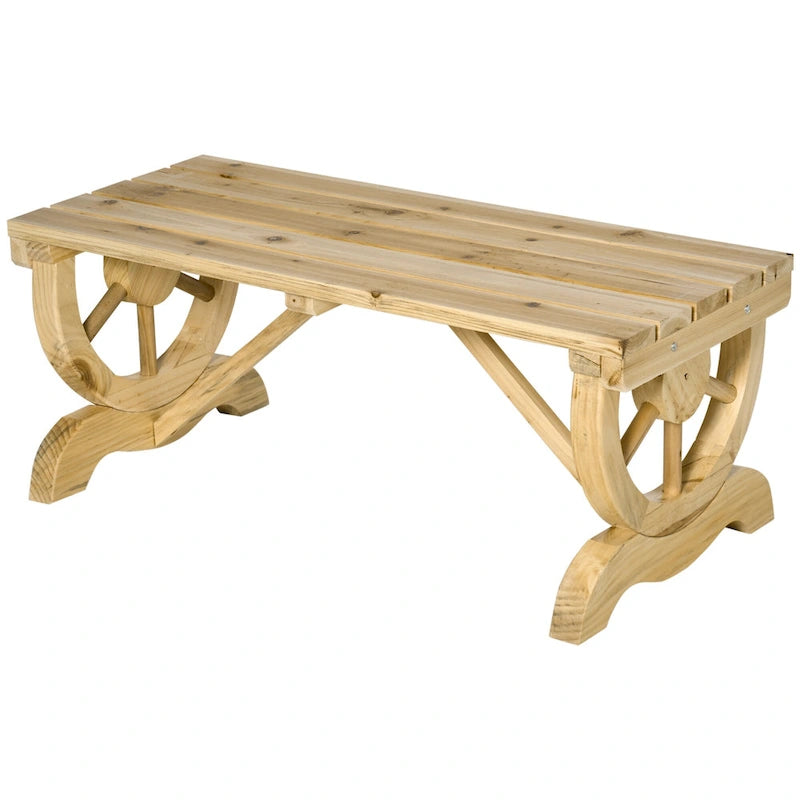 Banc de jardin extérieur en bois Outsunny pour 2 personnes avec pieds uniques en forme de roue – 38,5 L x 19,75 P x 15,5 H