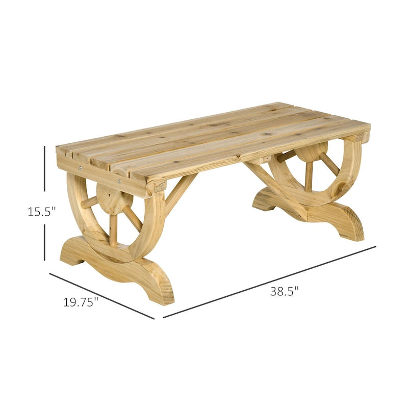 Banc de jardin extérieur en bois Outsunny pour 2 personnes avec pieds uniques en forme de roue – 38,5 L x 19,75 P x 15,5 H