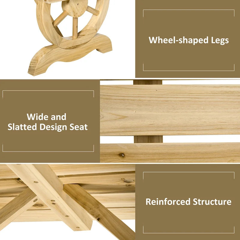 Banc de jardin extérieur en bois Outsunny pour 2 personnes avec pieds uniques en forme de roue – 38,5 L x 19,75 P x 15,5 H