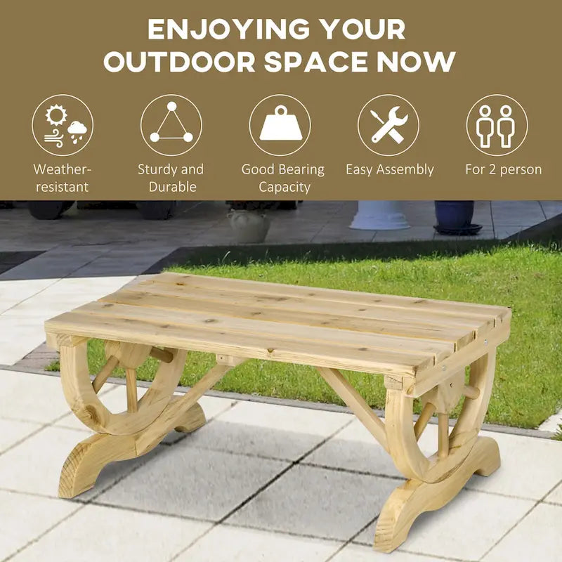 Banc de jardin extérieur en bois Outsunny pour 2 personnes avec pieds uniques en forme de roue – 38,5 L x 19,75 P x 15,5 H
