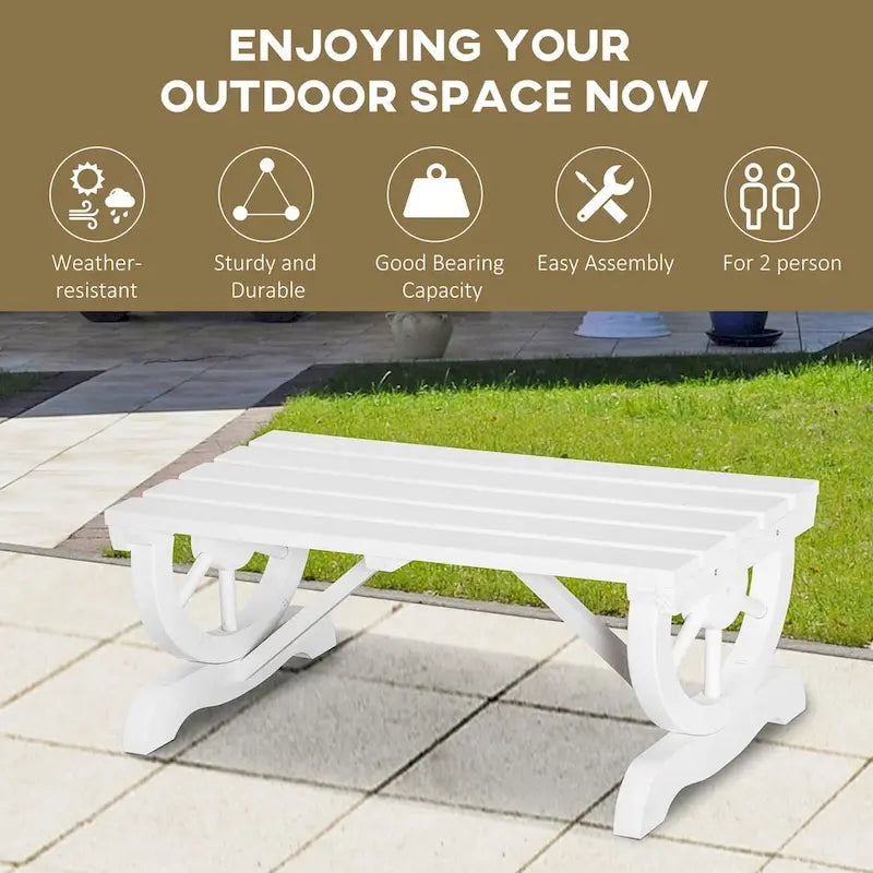 Banc de jardin extérieur en bois Outsunny pour 2 personnes avec pieds uniques en forme de roue – 38,5 L x 19,75 P x 15,5 H