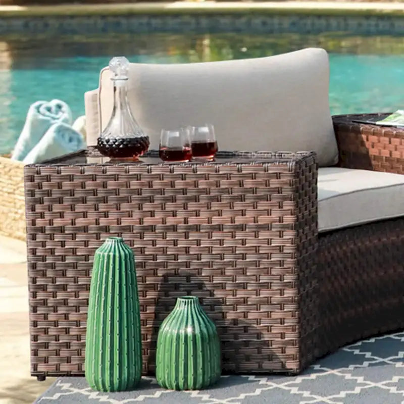 2-piece Outdoor Wicker Arm Table Patio Side Table