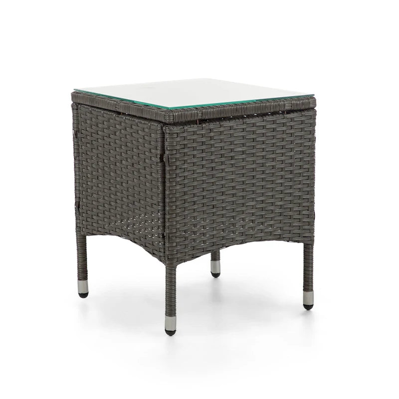 Table d'appoint d'extérieur compacte Zaara en osier et verre par M&L Co.