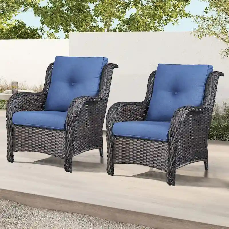 Chaises de patio extérieures en rotin Gymojoy avec coussins, ensemble de 2