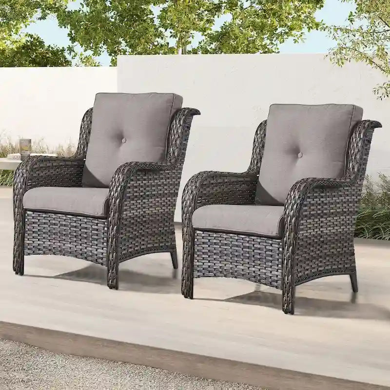 Chaises de patio extérieures en rotin Gymojoy avec coussins, ensemble de 2