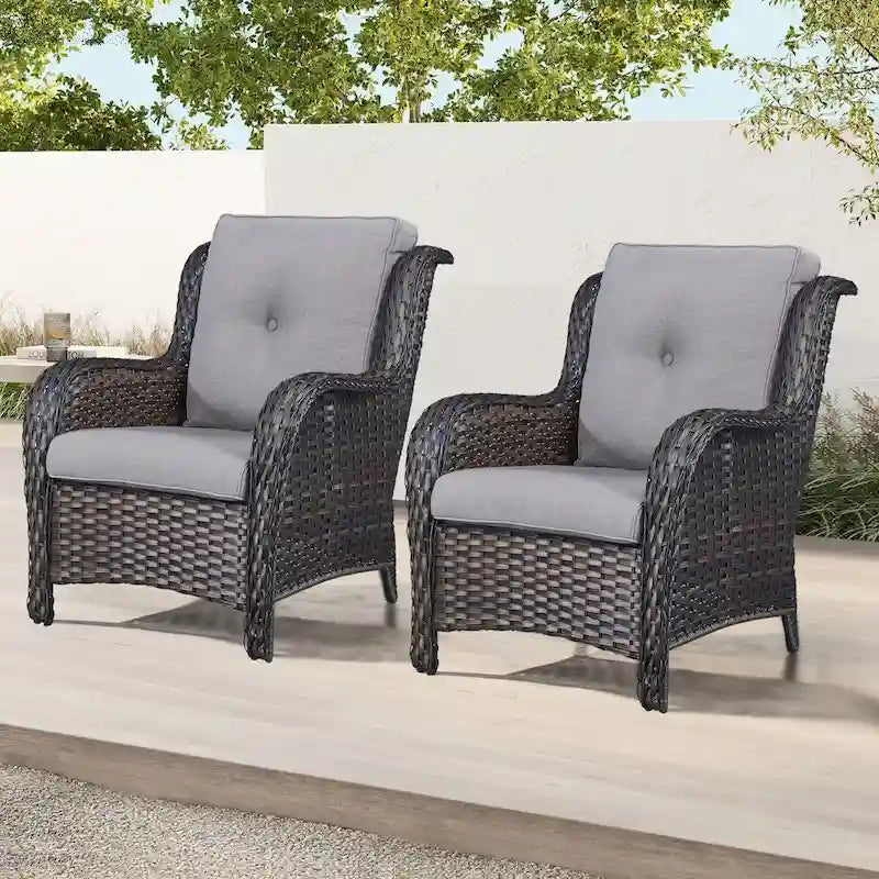 Chaises de patio extérieures en rotin Gymojoy avec coussins, ensemble de 2