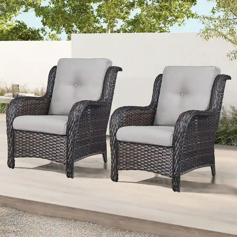 Chaises de patio extérieures en rotin Gymojoy avec coussins, ensemble de 2