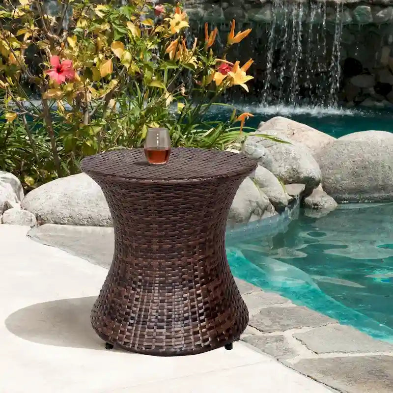Outdoor Patio 20Tall Round Wicker Accent Side Table