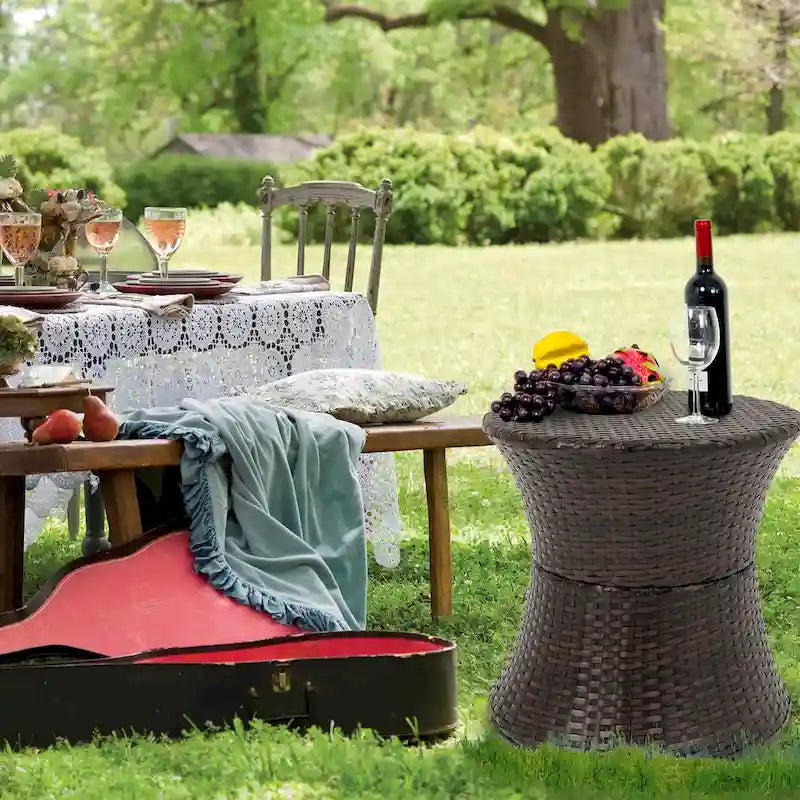 Table d'appoint d'extérieur ronde en osier de 50 cm de haut