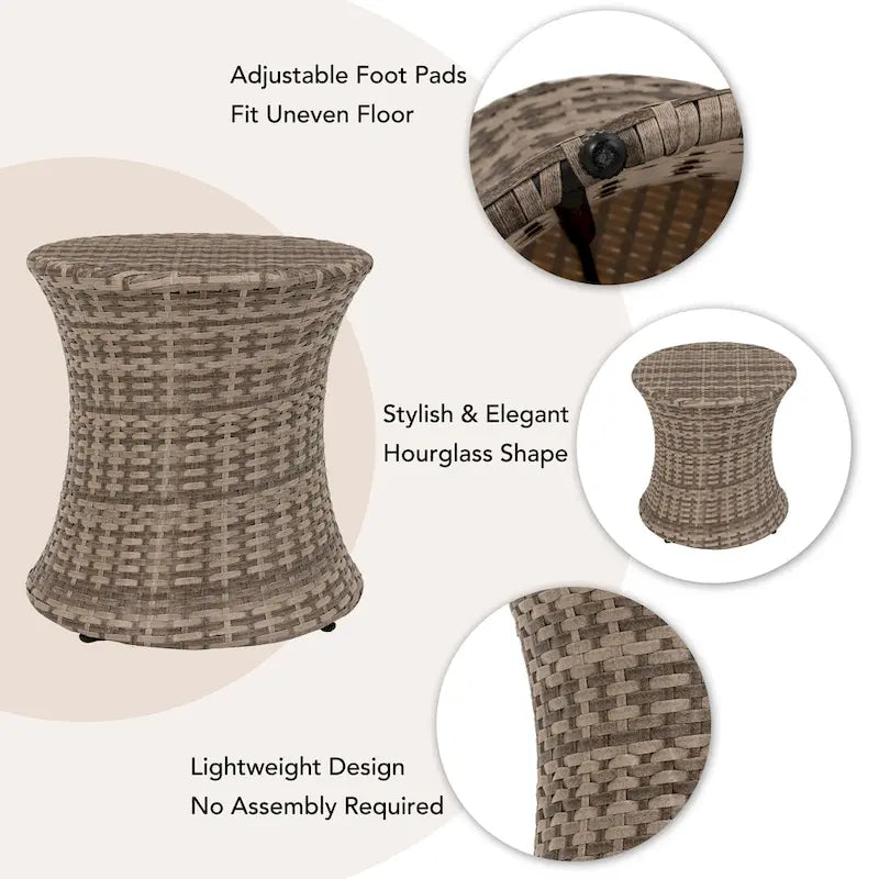 Table d'appoint d'extérieur ronde en osier de 50 cm de haut