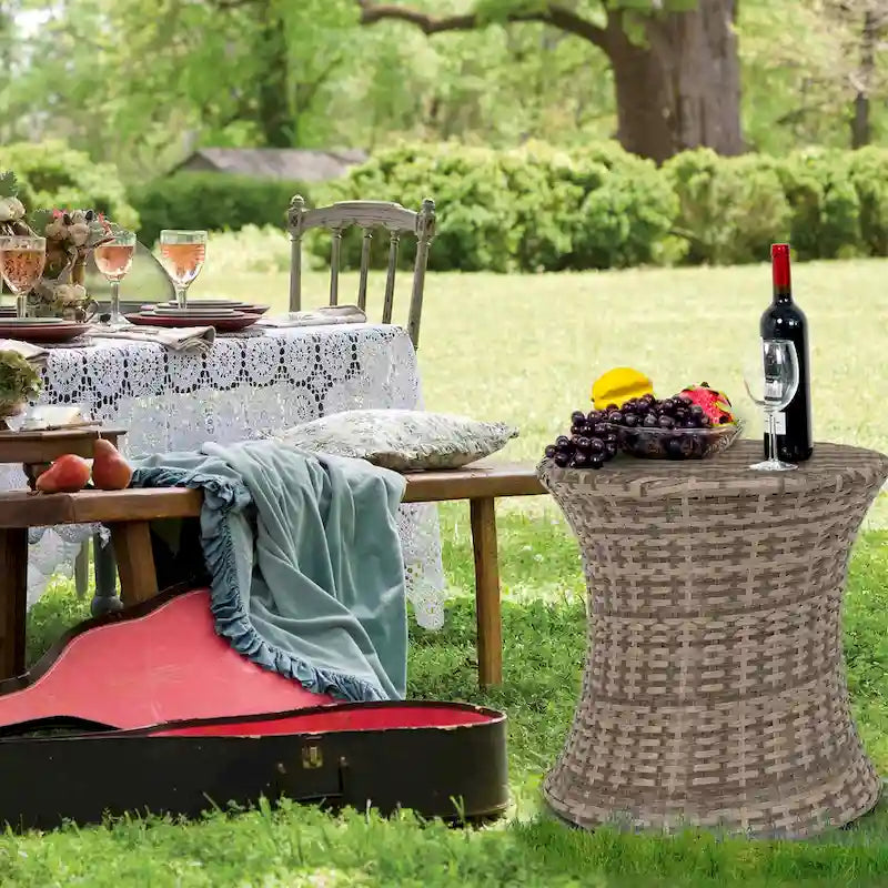 Table d'appoint d'extérieur ronde en osier de 50 cm de haut