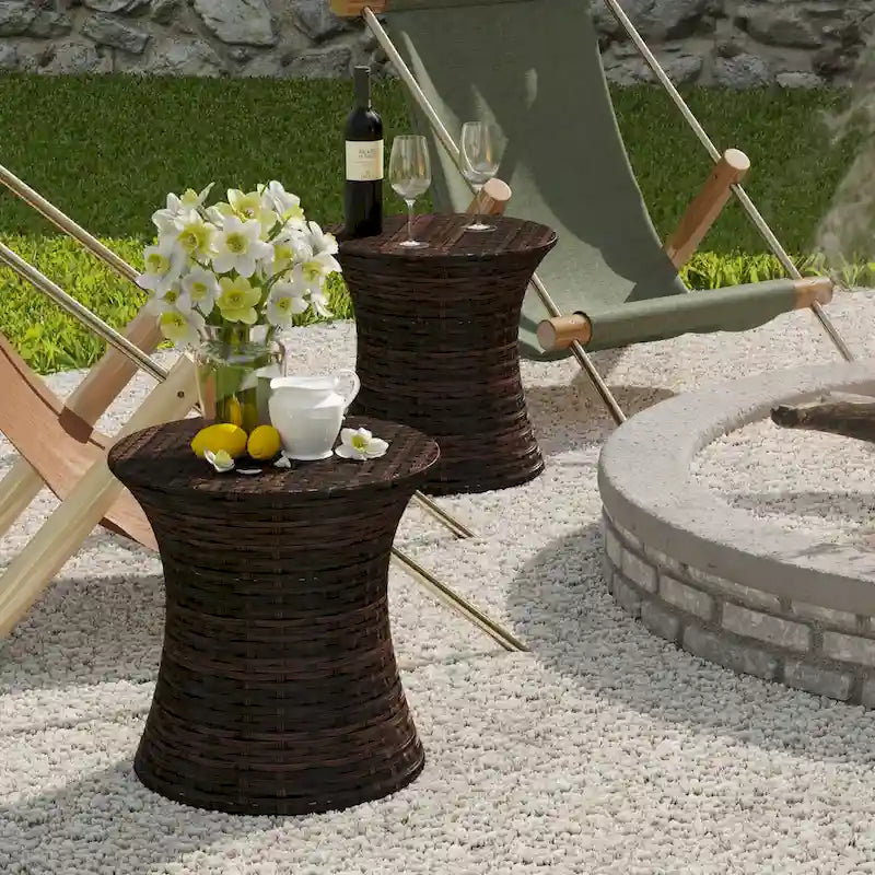 Table d'appoint d'extérieur ronde en osier de 50 cm de haut