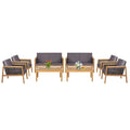 Ensemble de meubles de patio en rotin 8 pièces avec canapé rembourré en bois d'acacia