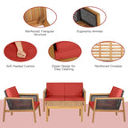 Ensemble de meubles de patio en rotin 8 pièces avec canapé rembourré en bois d'acacia