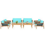 Ensemble de meubles de patio en rotin 8 pièces avec canapé rembourré en bois d'acacia