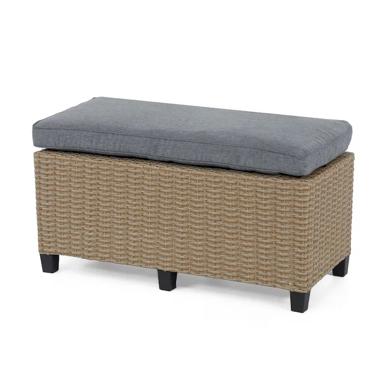 Banc de canapé d'extérieur rembourré en osier contemporain Decker par M&L Co.