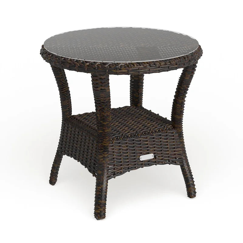 Table d'appoint d'extérieur en osier Bayview avec plateau en verre trempé