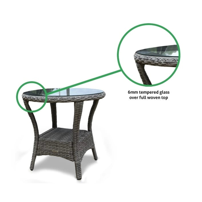 Table d'appoint d'extérieur en osier Bayview avec plateau en verre trempé