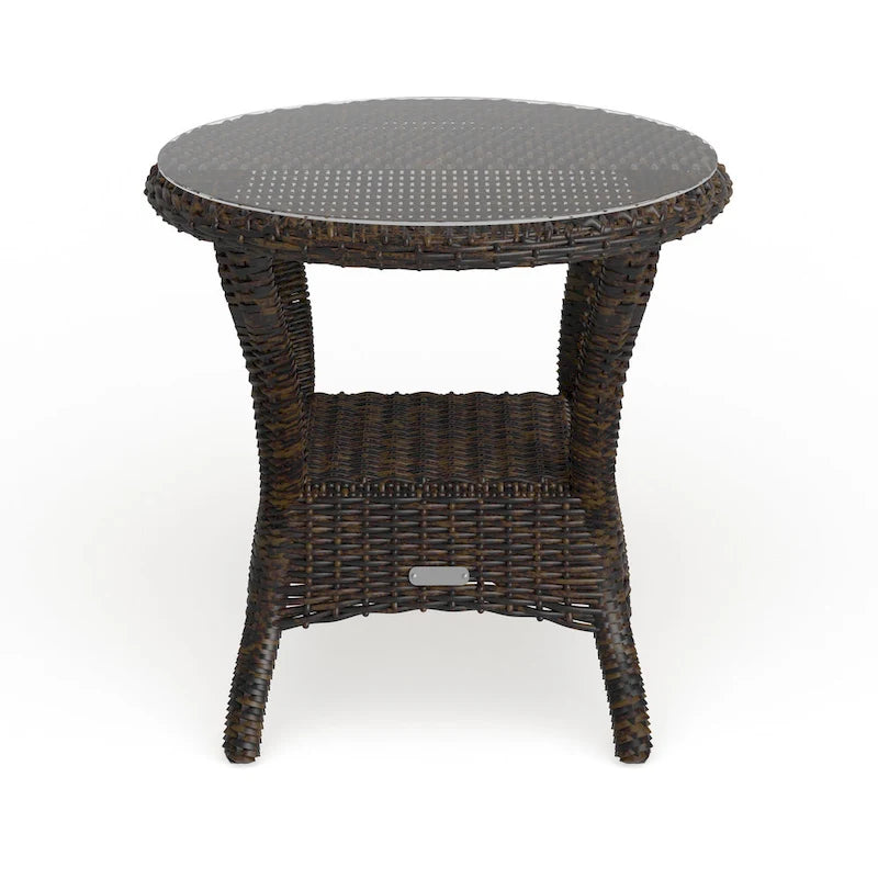 Table d'appoint d'extérieur en osier Bayview avec plateau en verre trempé