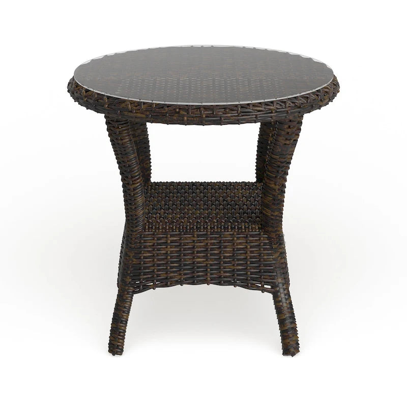 Table d'appoint d'extérieur en osier Bayview avec plateau en verre trempé