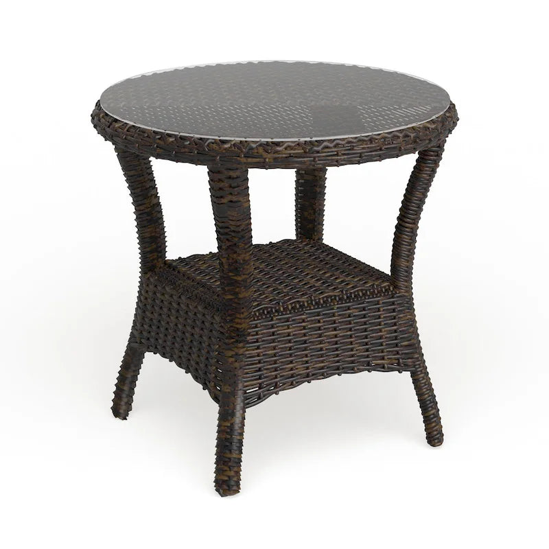 Table d'appoint d'extérieur en osier Bayview avec plateau en verre trempé
