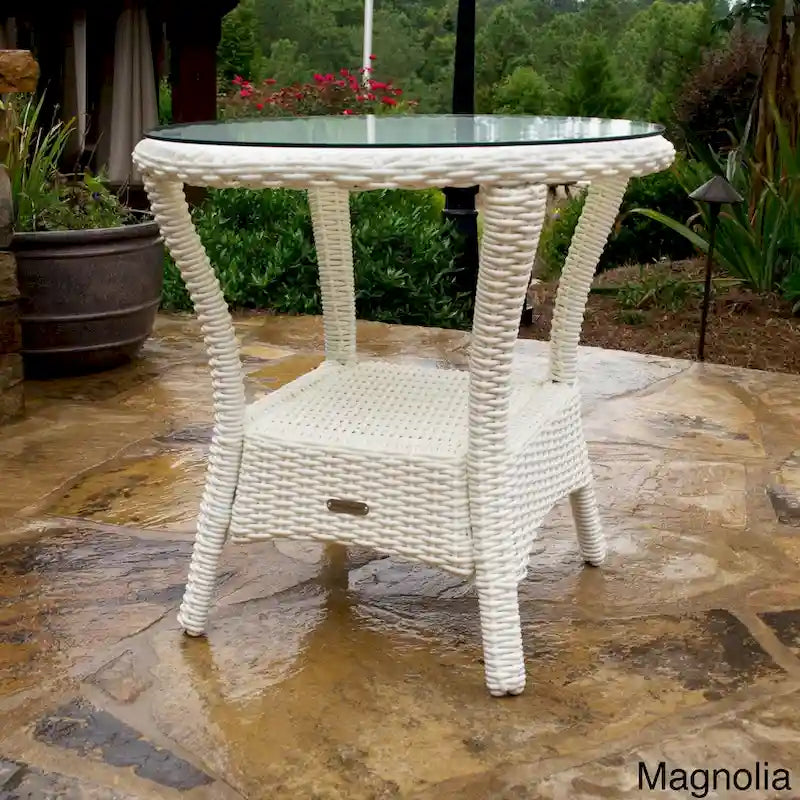 Table d'appoint d'extérieur en osier Bayview avec plateau en verre trempé