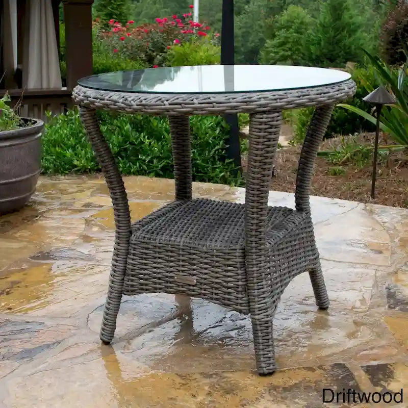 Table d'appoint d'extérieur en osier Bayview avec plateau en verre trempé