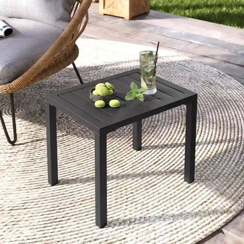 Pellebant Outdoor Aluminum Patio Side Table Rectangular End Table - 18.1 in L* 13.8 in W * 15.7 in H