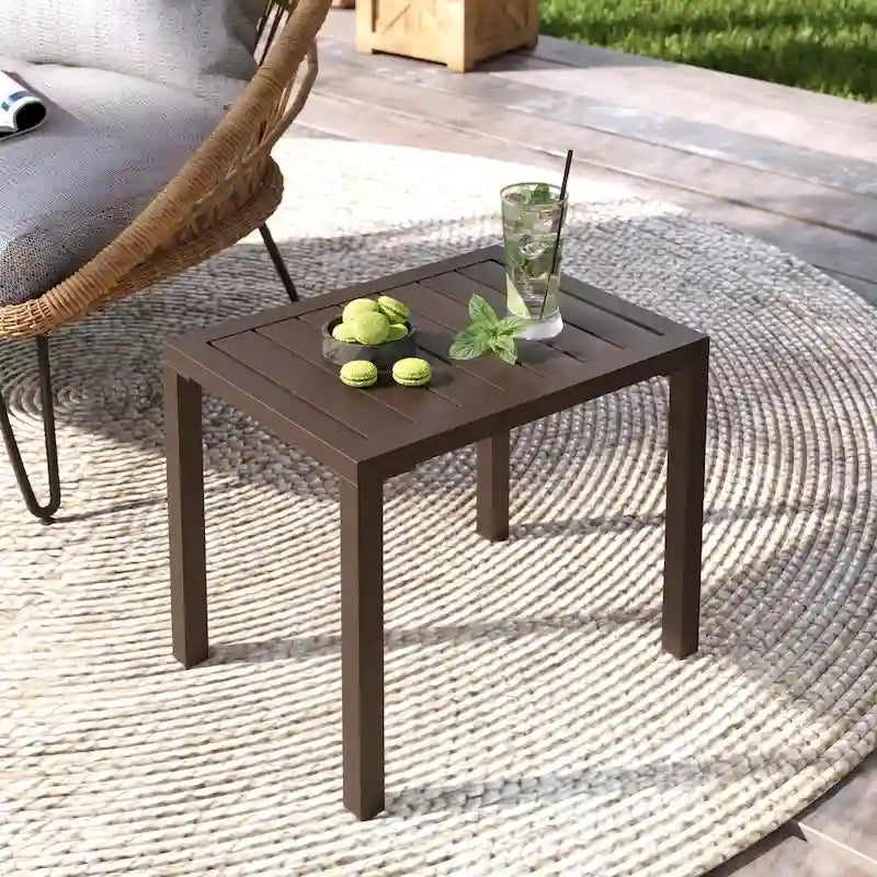 Pellebant Table d'appoint d'extérieur en aluminium pour patio, table de bout rectangulaire - 46 cm (L) * 35 cm (l) * 40 cm (H)