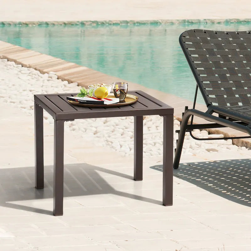 Pellebant Table d'appoint d'extérieur en aluminium pour patio, table de bout rectangulaire - 46 cm (L) * 35 cm (l) * 40 cm (H)