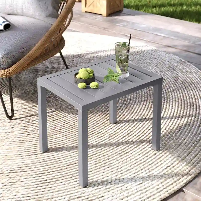 Pellebant Table d'appoint d'extérieur en aluminium pour patio, table de bout rectangulaire - 46 cm (L) * 35 cm (l) * 40 cm (H)