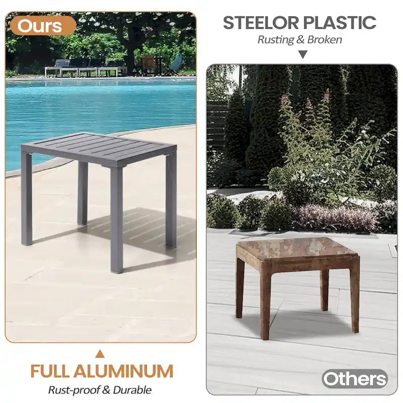 Pellebant Table d'appoint d'extérieur en aluminium pour patio, table de bout rectangulaire - 46 cm (L) * 35 cm (l) * 40 cm (H)