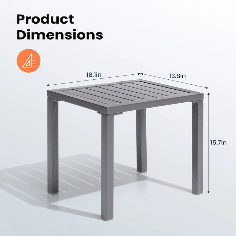 Pellebant Table d'appoint d'extérieur en aluminium pour patio, table de bout rectangulaire - 46 cm (L) * 35 cm (l) * 40 cm (H)