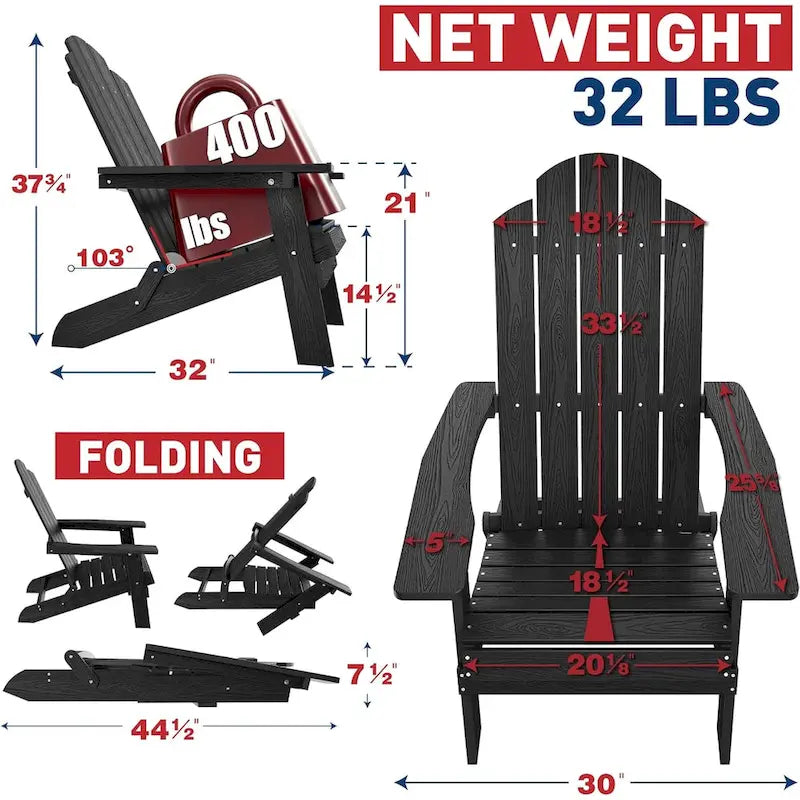 WINSOON Fauteuil Adirondack Pliant d'Extérieur HIPS Tout Temps pour Jardin, Patio