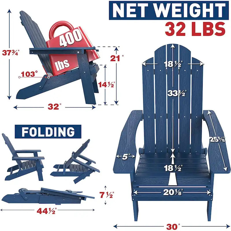 WINSOON Fauteuil Adirondack Pliant d'Extérieur HIPS Tout Temps pour Jardin, Patio