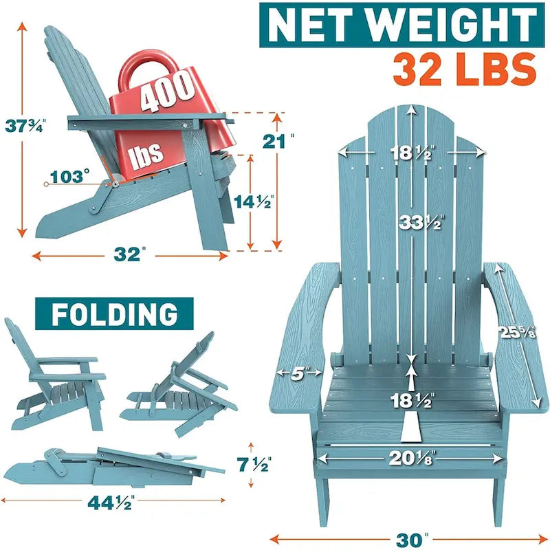 WINSOON Fauteuil Adirondack Pliant d'Extérieur HIPS Tout Temps pour Jardin, Patio