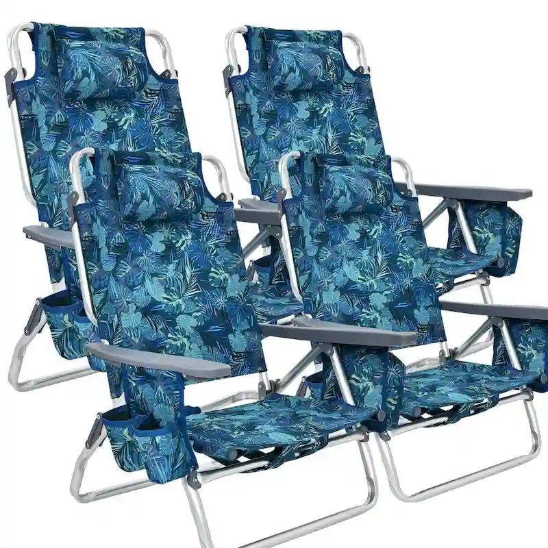 Lot de 2 ou 4 Chaises de Plage Pliantes Inclinables d'Extérieur à 5 Positions