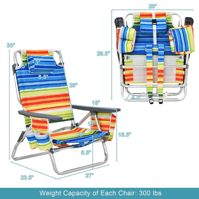 Lot de 2 ou 4 Chaises de Plage Pliantes Inclinables d'Extérieur à 5 Positions