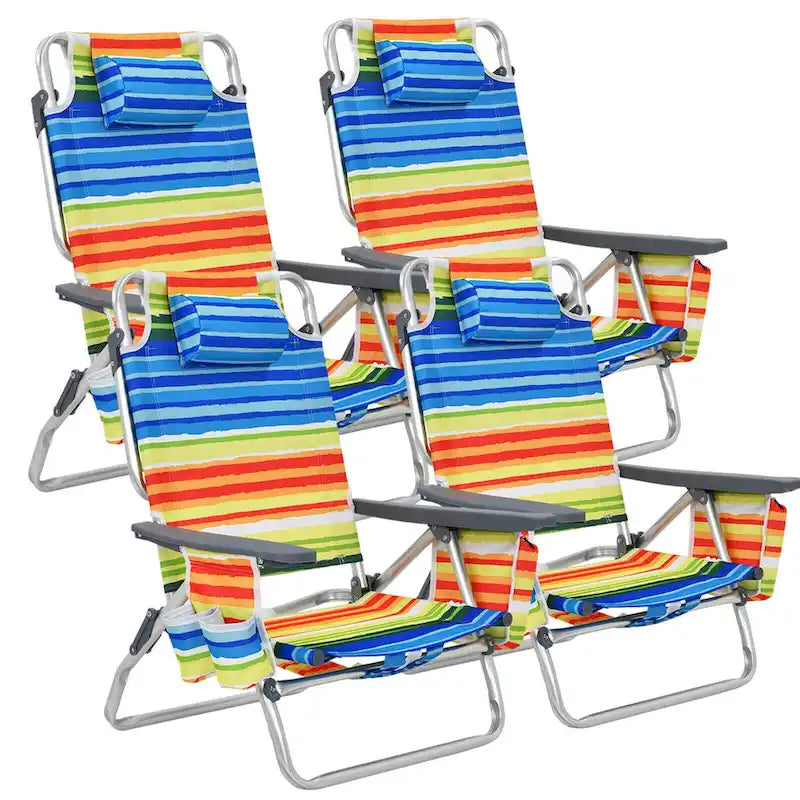 Lot de 2 ou 4 Chaises de Plage Pliantes Inclinables d'Extérieur à 5 Positions