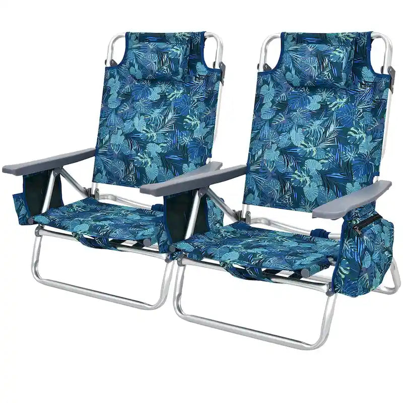 Lot de 2 ou 4 Chaises de Plage Pliantes Inclinables d'Extérieur à 5 Positions