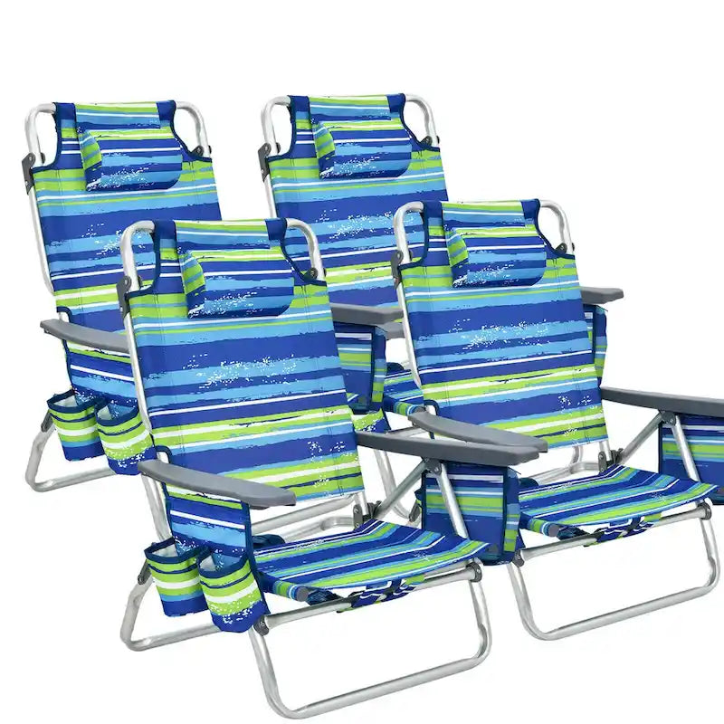 Lot de 2 ou 4 Chaises de Plage Pliantes Inclinables d'Extérieur à 5 Positions