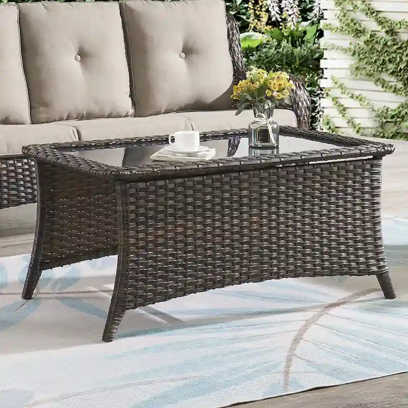 Table basse de patio d'extérieur en osier Pocassy - Rectangulaire - 46.5X28.5X21