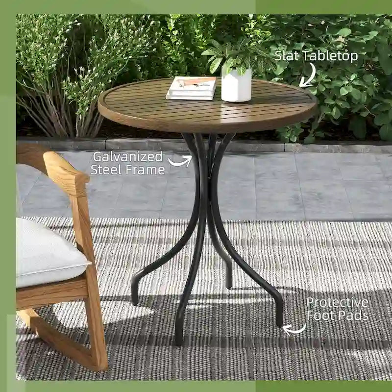 Table d'appoint d'extérieur Outsunny, table de patio ronde de 66 cm avec cadre en acier et plateau à lattes pour le jardin