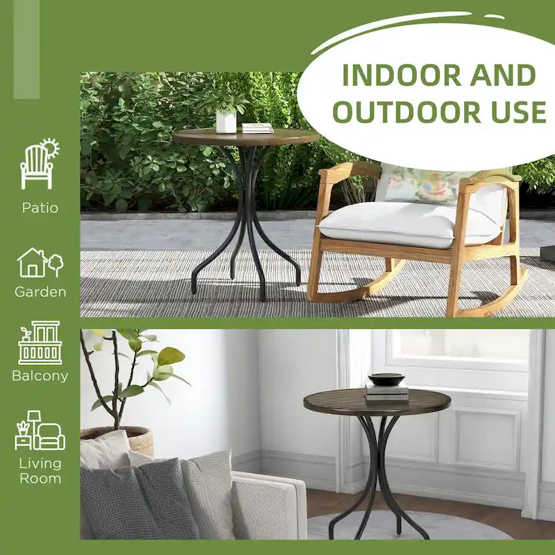 Table d'appoint d'extérieur Outsunny, table de patio ronde de 66 cm avec cadre en acier et plateau à lattes pour le jardin