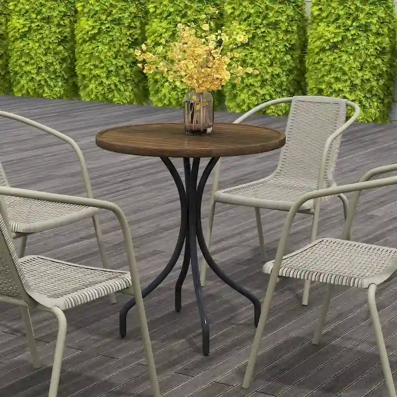 Table d'appoint d'extérieur Outsunny, table de patio ronde de 66 cm avec cadre en acier et plateau à lattes pour le jardin