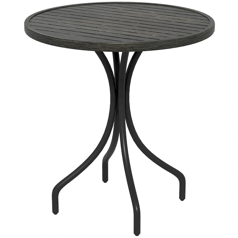 Table d'appoint d'extérieur Outsunny, table de patio ronde de 66 cm avec cadre en acier et plateau à lattes pour le jardin